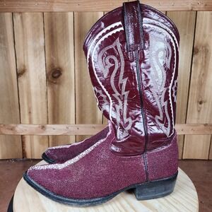 El Regio Boots Mens Size 9 Burgundy Stingray Western Cowboy‎ Embroidered Mexico